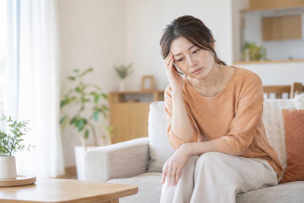 「休んでも取れない疲れや疲労に悩む女性」